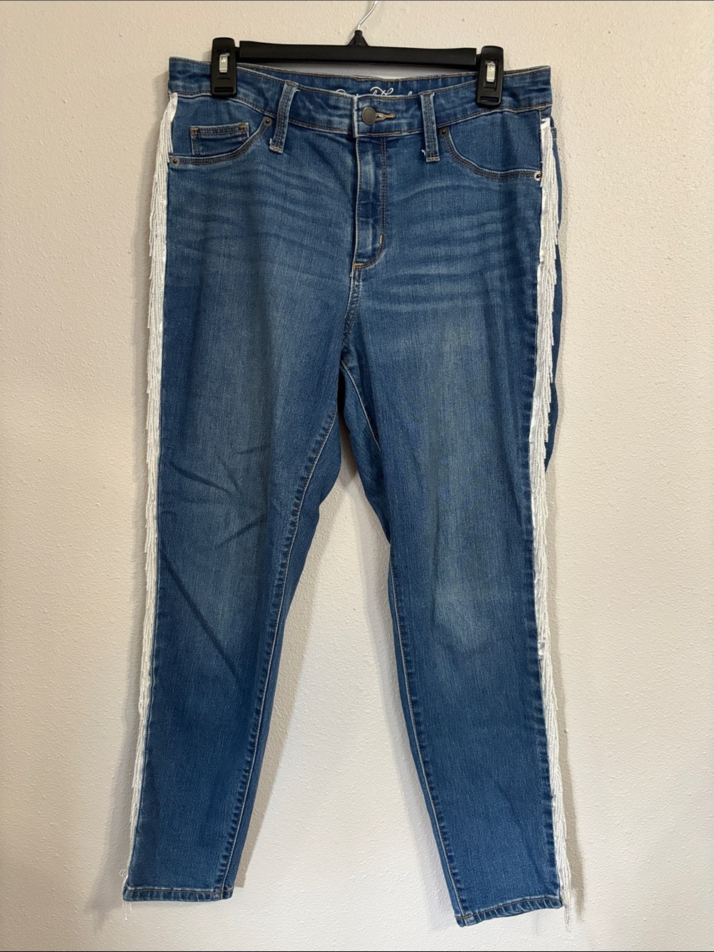 Universal Thread Blue Skinny Jeans with Beaded Fringe Side Stripes